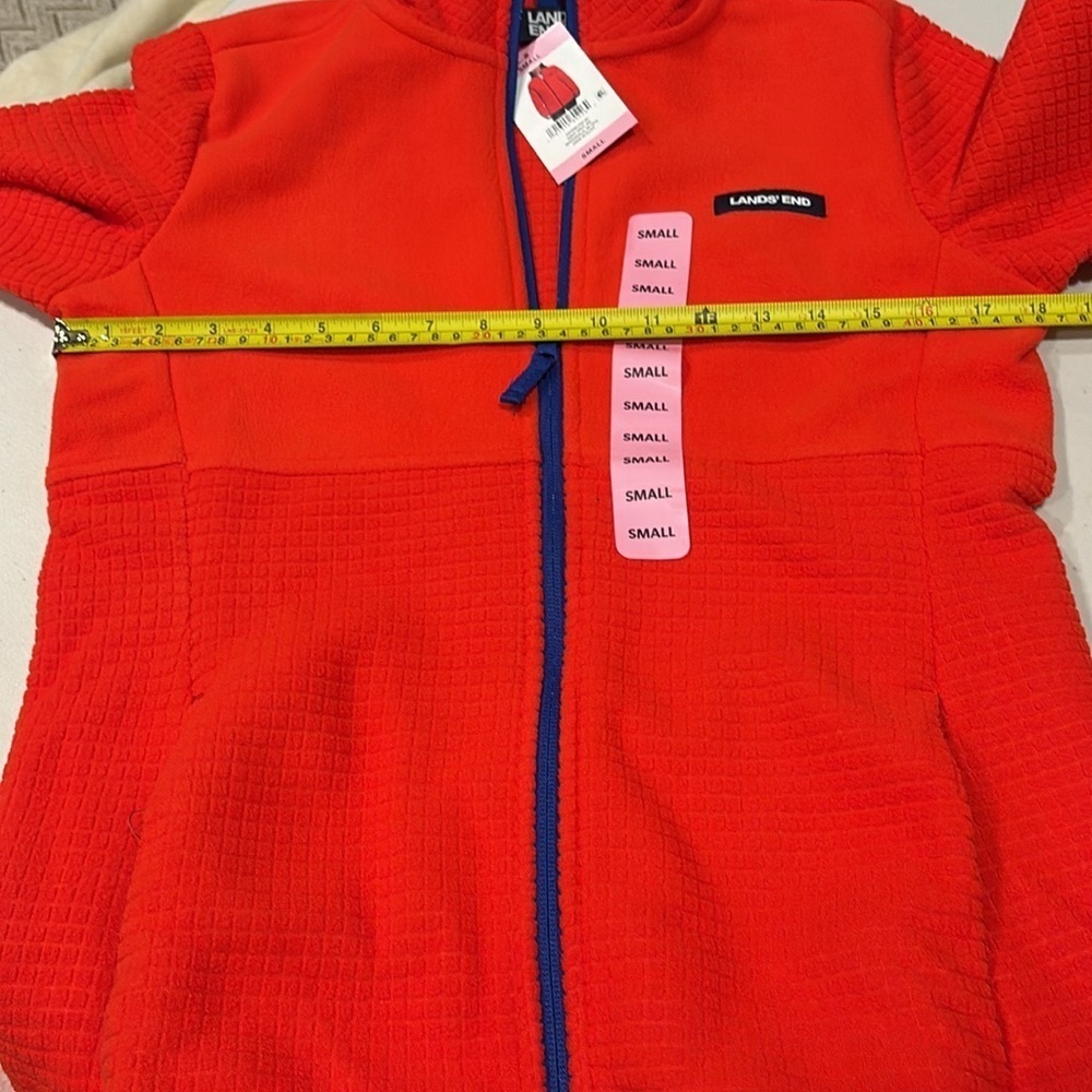 Lands' End - ladies grid Fleece Zip Up Jacket. Size Small. NWT. Orange - Picture 13 of 16